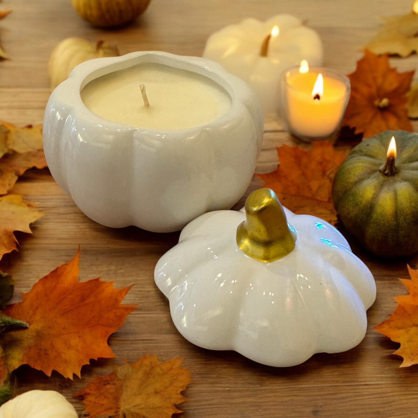 Ceramic White Pumpkin Candles