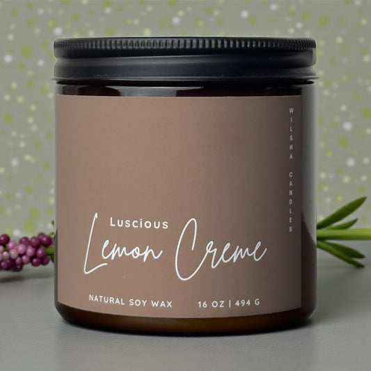 16 oz Amber Luscious Lemon Creme Candle