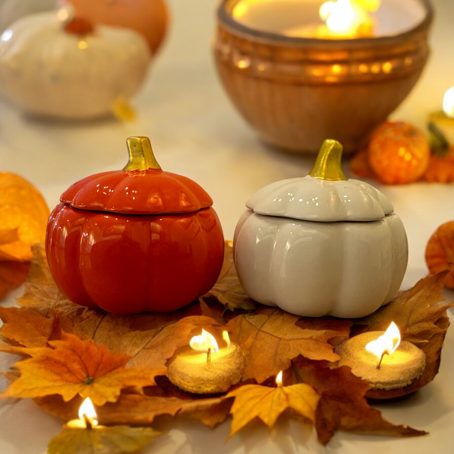 Ceramic White Pumpkin Candles