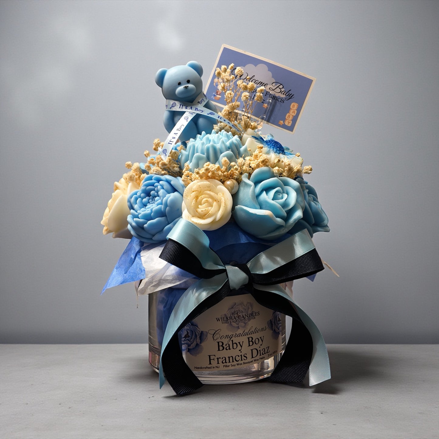 Wax Melts Flower Bouquet Baby Boy Vase
