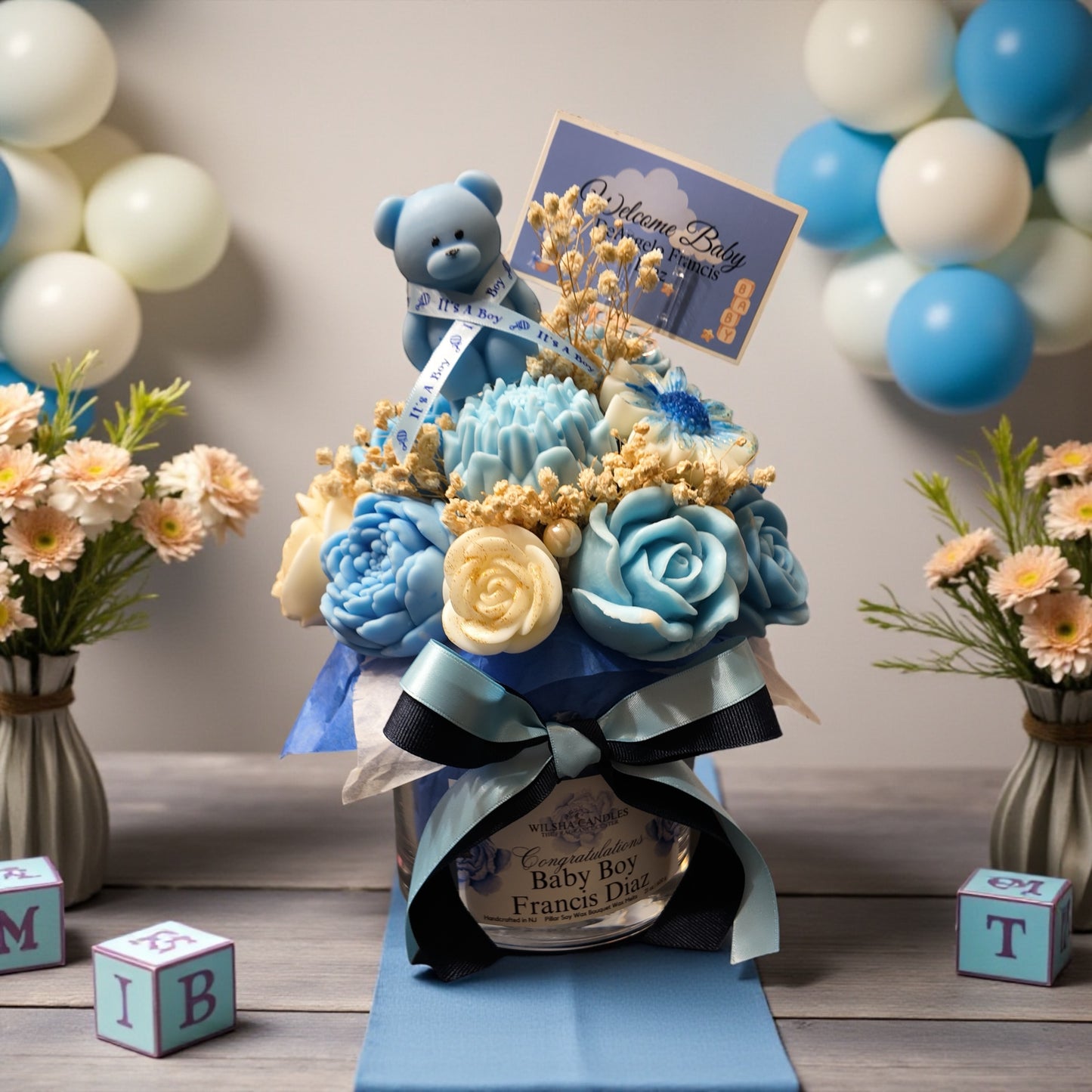 Wax Melts Flower Bouquet Baby Boy Vase