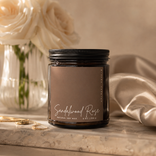 Sandalwood Rose Scented Soy Candle 8 oz Jar