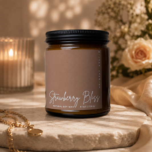 Strawberry Bliss Scented Soy Candle 8 oz Jar
