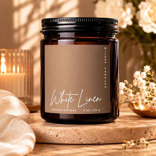 White Linen Scented Soy Candle 8 oz Jar